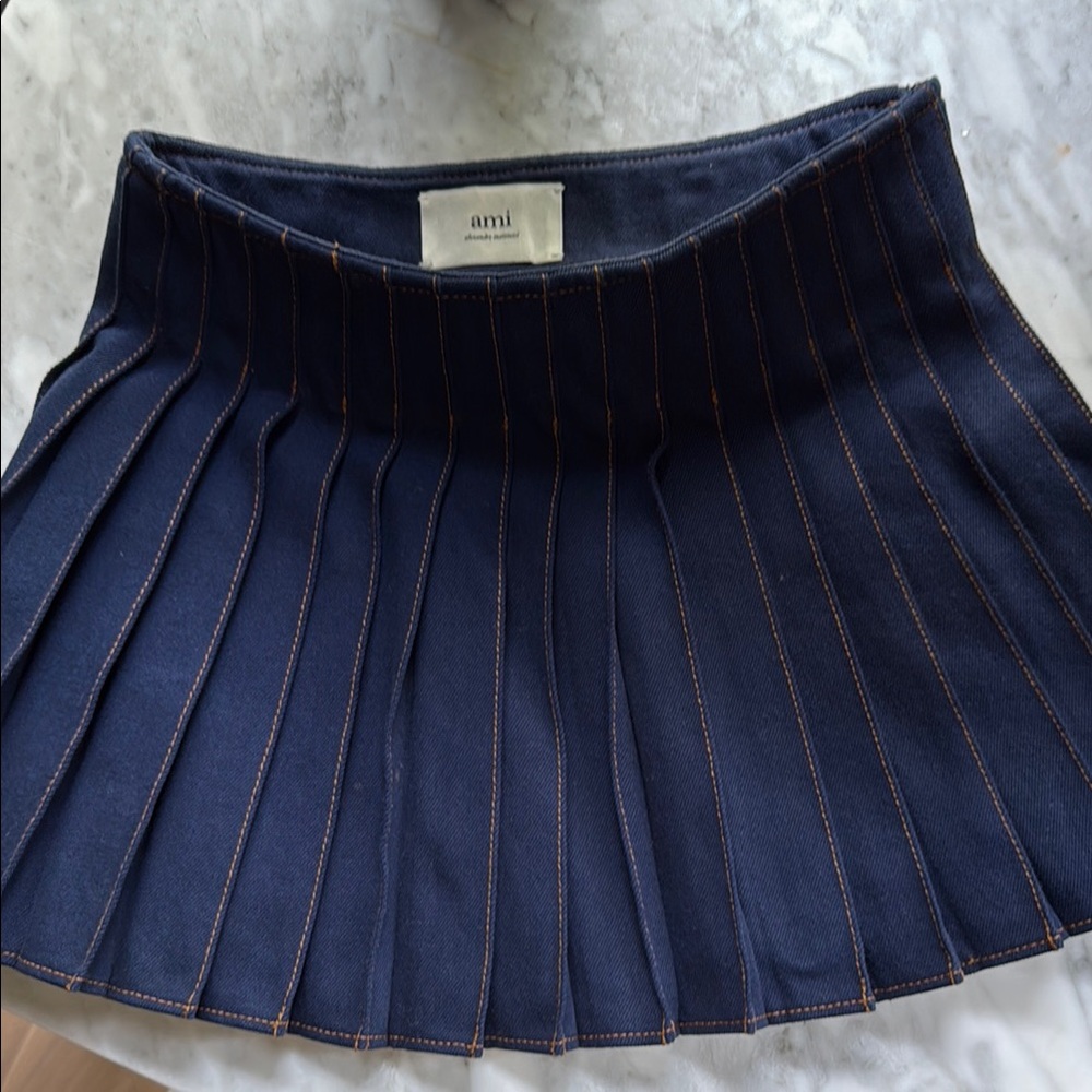 Ami Blue Mini Skater Skirt for Work